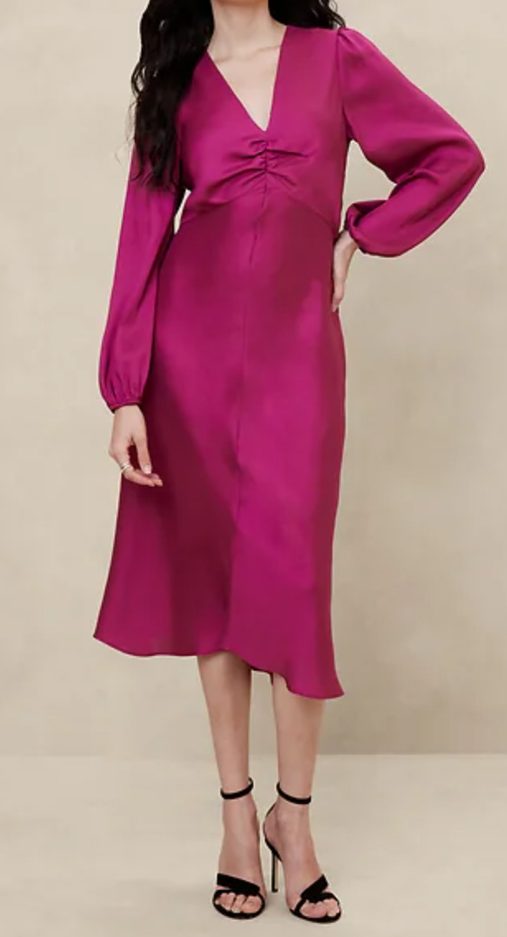 New Banana Republic purple satin puff sleeve babydoll midi dress Size 2 Retro
